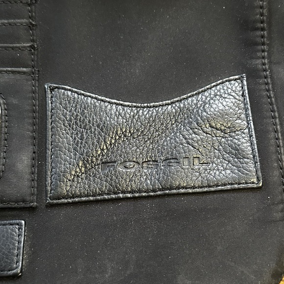 Fossil Black Leather Messenger Crossbody Bag Card Organizer Pockets 75082 *READ* - Picture 5 of 16
